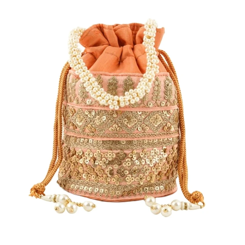 Оранжевый цвет индийский традиционный Potli ручная сумка с жемчугом модный стиль подарочный аксессуар