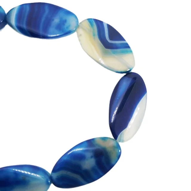 Blue Onyx Agate Oval Bead Stone Necklace Stones Oval Beads Crystal Charms for Jewelry Making Crystal Women Necklace Wholesaler