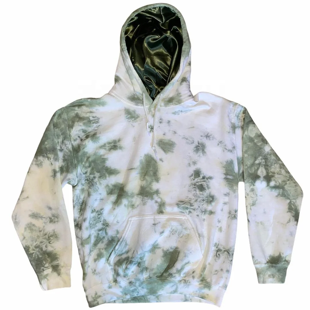New Custom high quality unisex split pattern linen women embossed colorful with hood set full silk tie dye satin lined hoodie