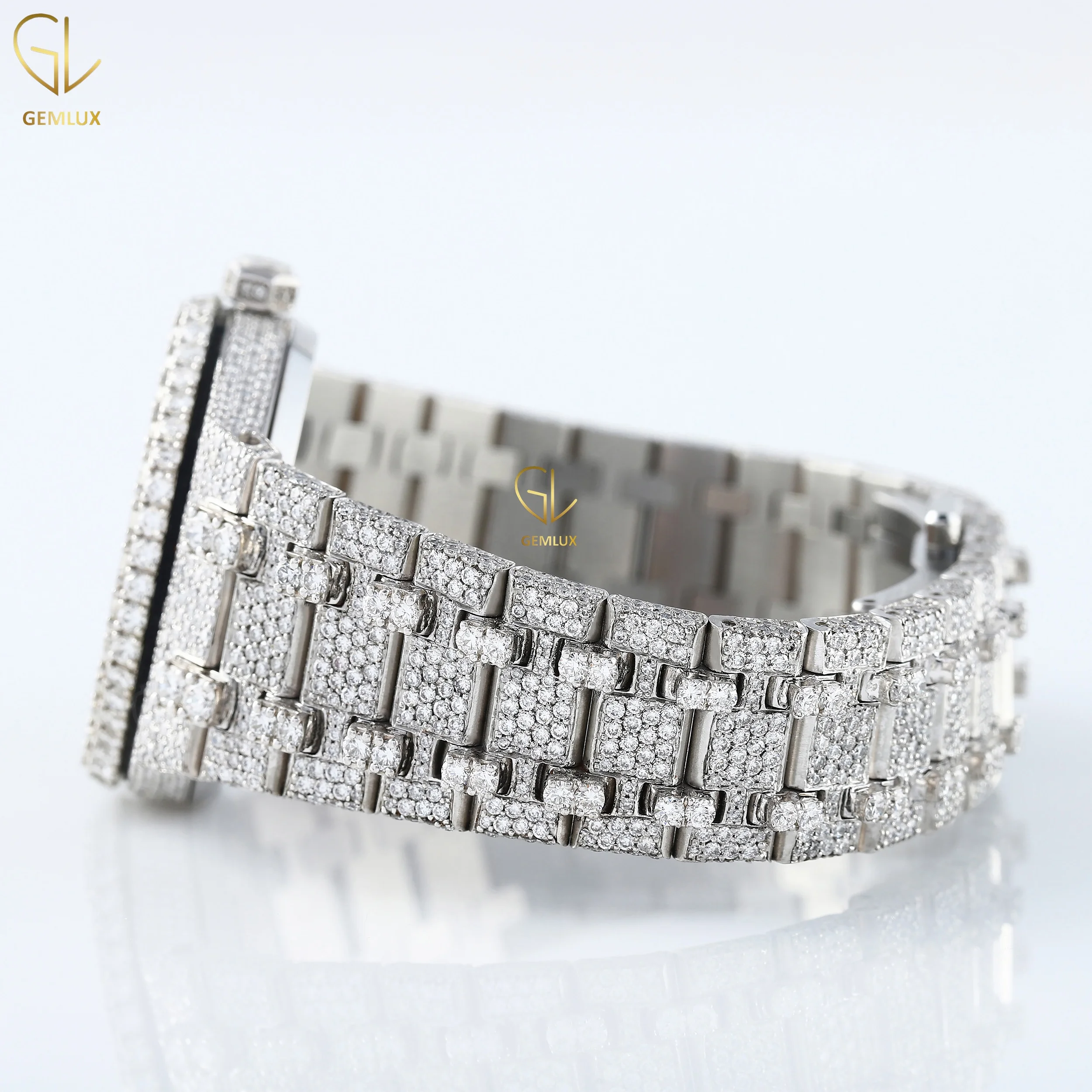 Arabic Dial Premium Quality Antique Iced Out VVS Clarity Moissanite Studded Diamond Watch Luxury Stainless Steel Watch for Men