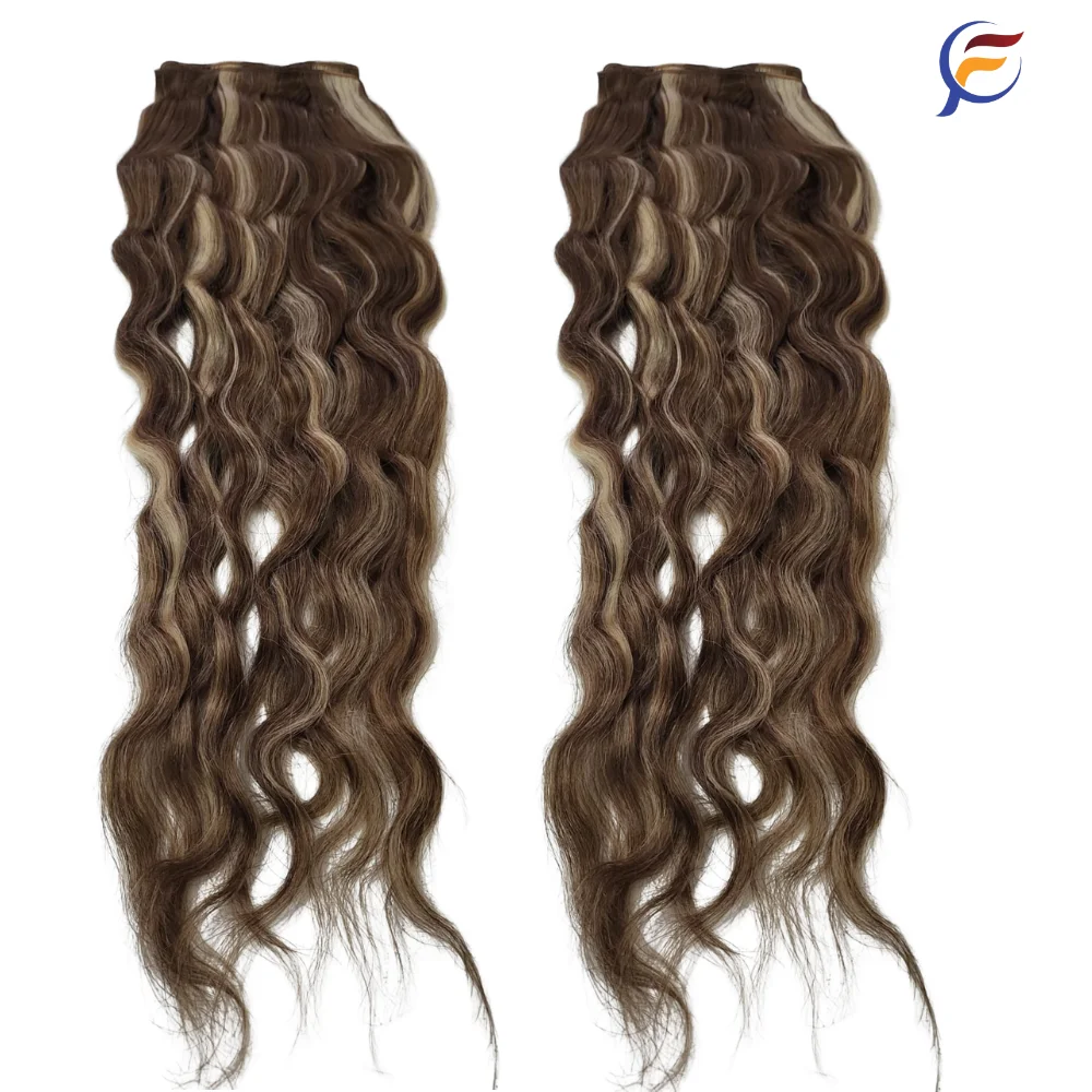 Brunette Blonde Highlights 100% Human Remy Hair Body Wave Texture Double Weft Hair Extensions Light Color Genius Weft Bundles