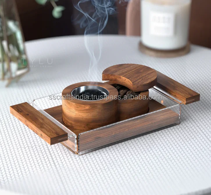 Luxury Bakhoor burner Madkhan Tray Set fragrance holder Arabic Incense Wholesale Fancy Arabic Wooden Incense Burner From India