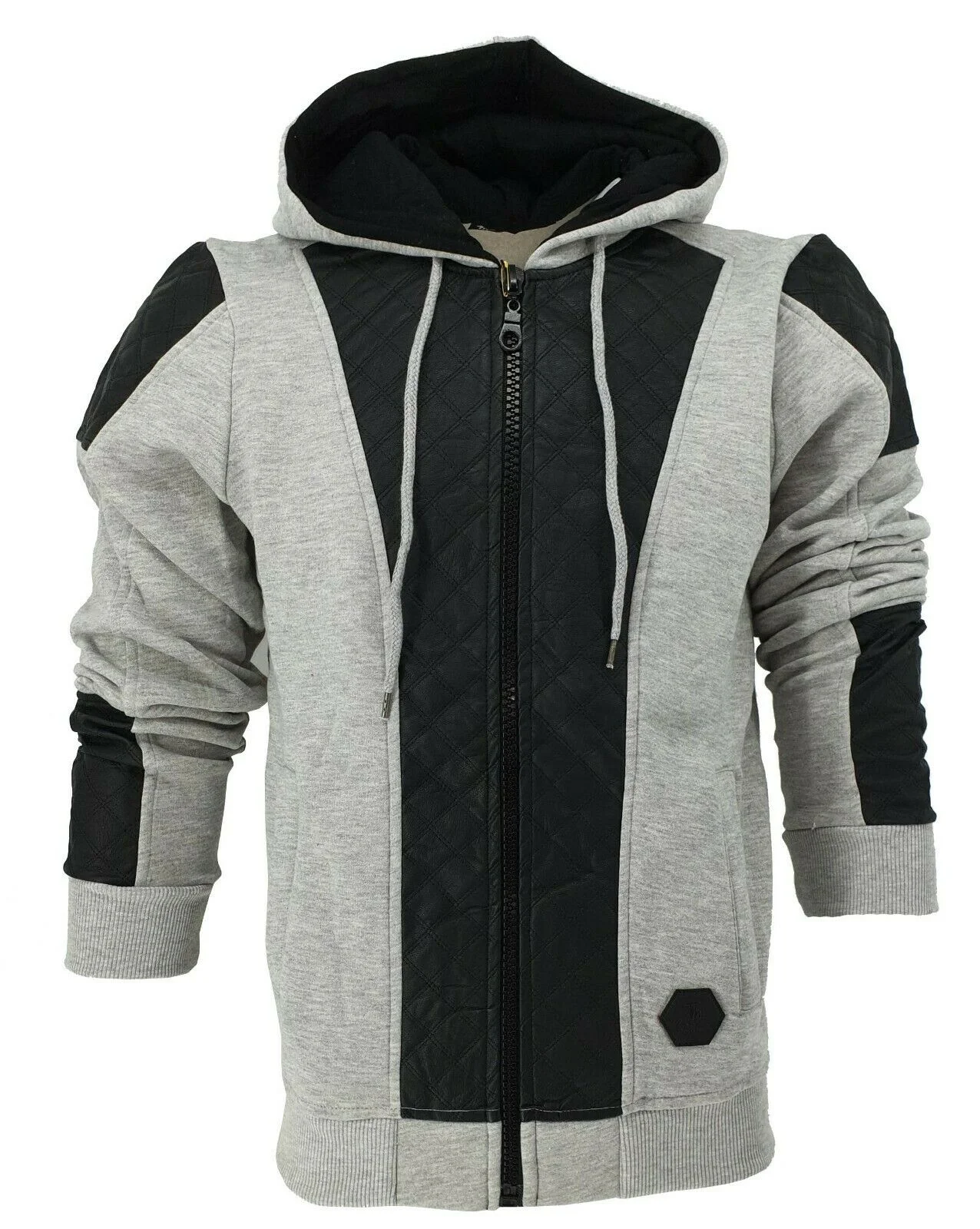 
Men Hoodies Zip Up Hooded Fleece Faux Leather Zipper Top Jacket Coat Warm Jumper 