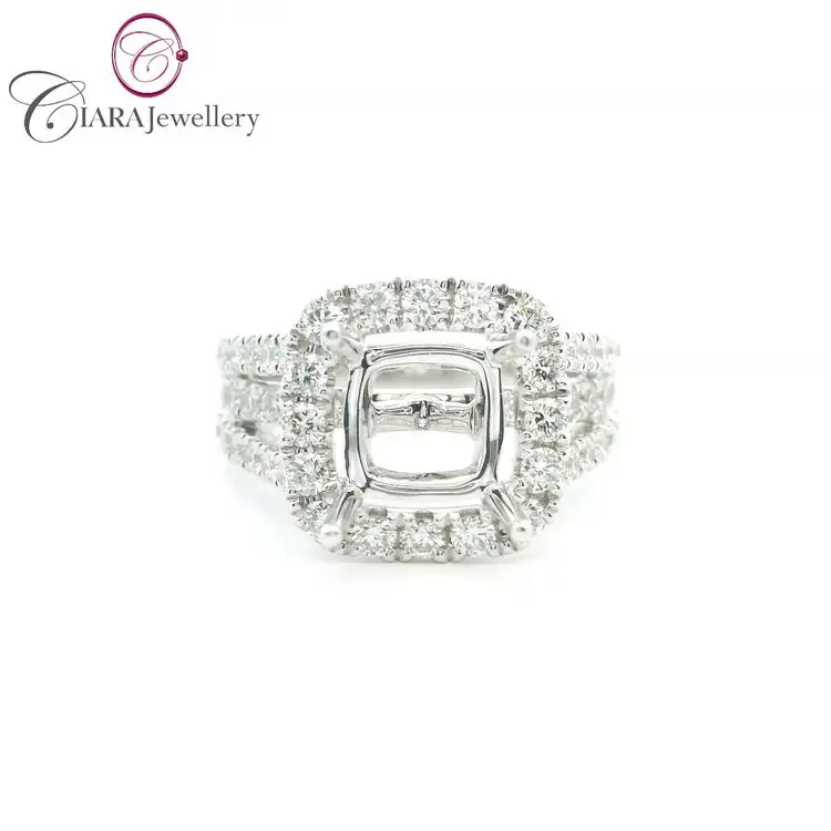 NEW STYLE 18K AU750 CLASSIC WHITE GOLD THREE ROLL BAND REAL NATURAL DIAMOND 1.50CT CUSHION SHAPE RING MOUNT