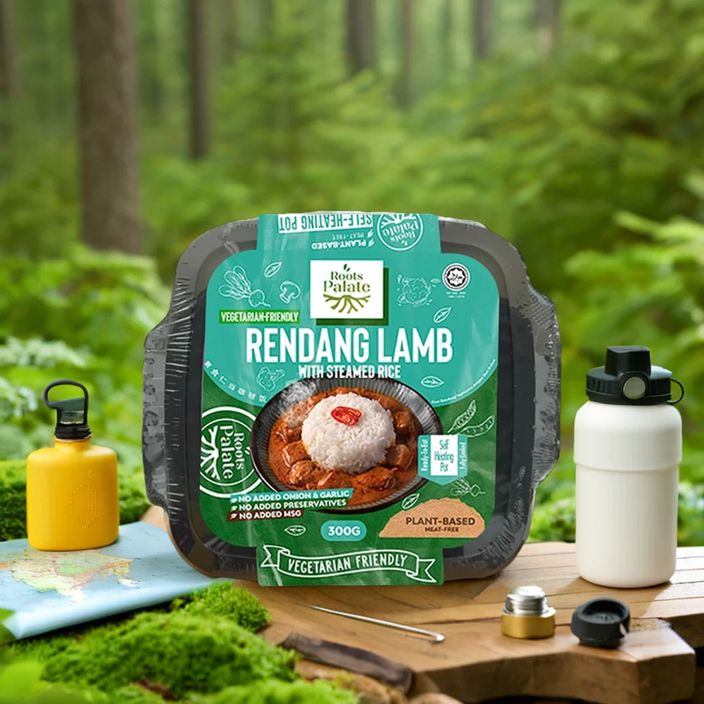 Instant Plant-Based HALAL Vacuum-Packed Self-Heating Meal Vegetarian Spicy Lamb Meat with Steam Rice On-the-Go Vegan Mutton Meal