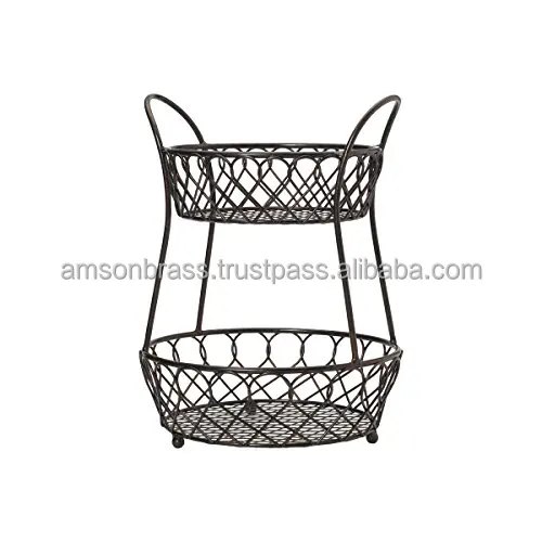 Eco-friendly Handmade Wire Mash Basket Kitchen Storage Basket French Iron Wire Basket for Home Storage