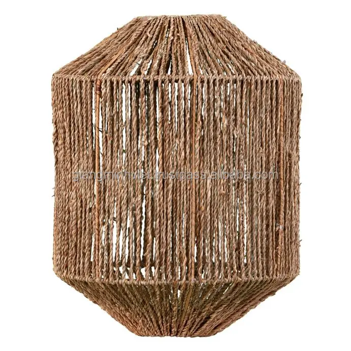 Seagrass lampshade with metal frame woven seagrass ceiling light wicker chandelier rattan pendant lighting for boho decor