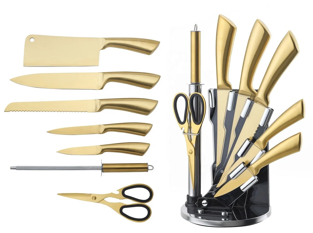 Royal gold Kitchen Knife Chopping Chef knife set ISO 9001 Yangjiang Factory cleaver extra sharp pack in clam shell