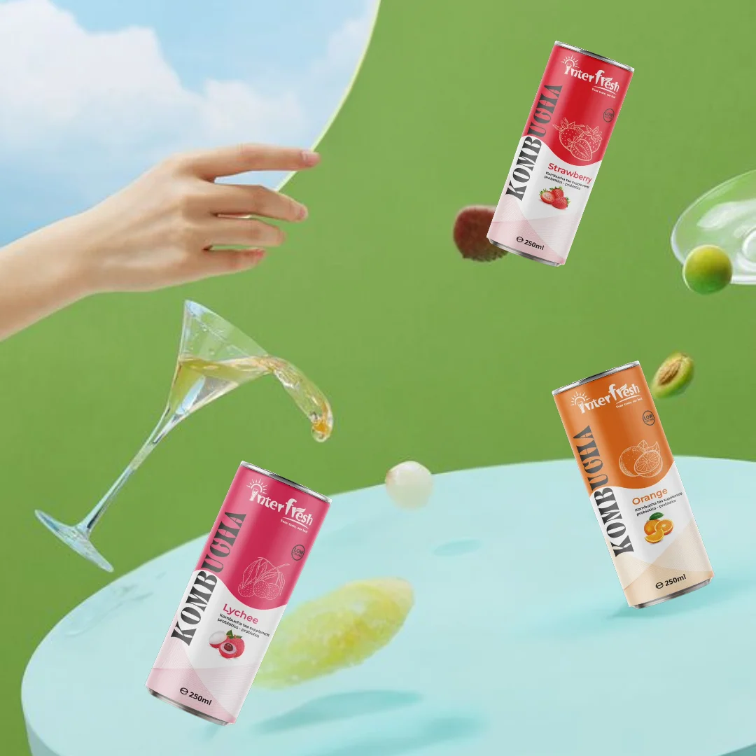 250ml Apricot Kombucha canned Black Tea extract with fruit juice high quality hot product from Vietnam