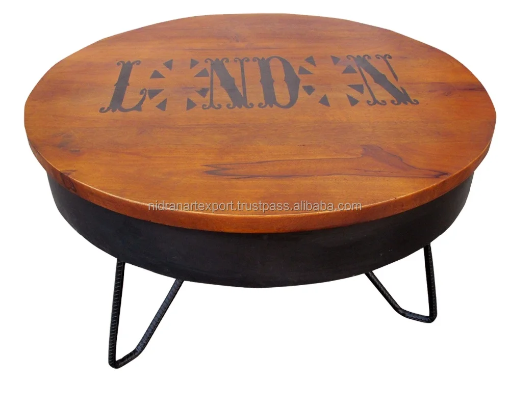 Industrial & Vintage Living Room Furniture Home Use Iron wooden round folding Coffee Table
