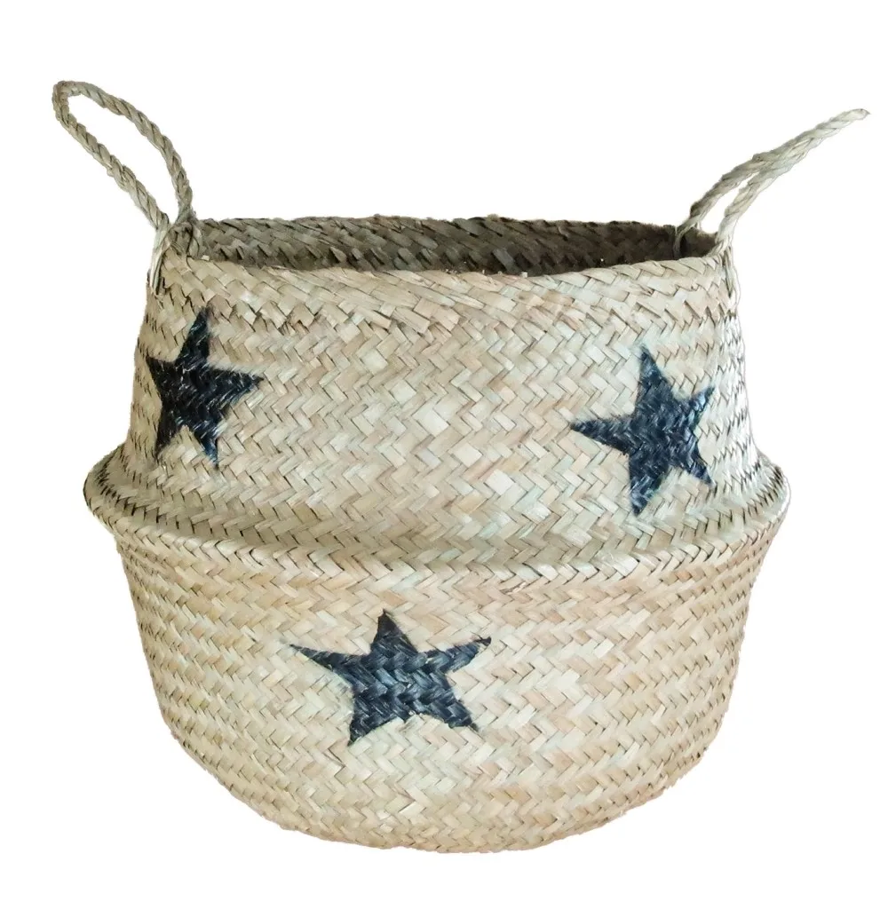 Eco friendly straw basket made in Vientam woven by hand high quality and cheap price seagrass storage basket kitchen rope basket