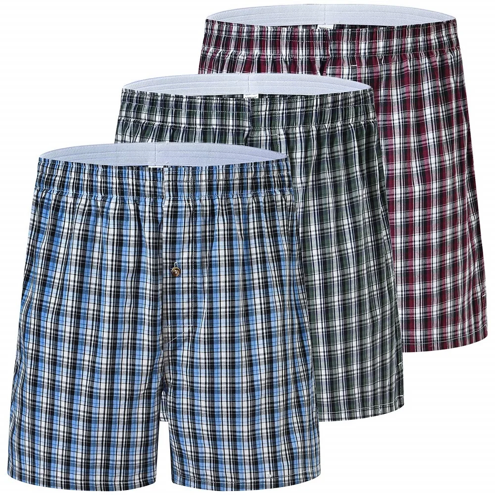 Woven Underwear Boxer Shorts for Men Cotton Classic Fit With Button Fly 3 Pack Manufacturer From Bangladesh