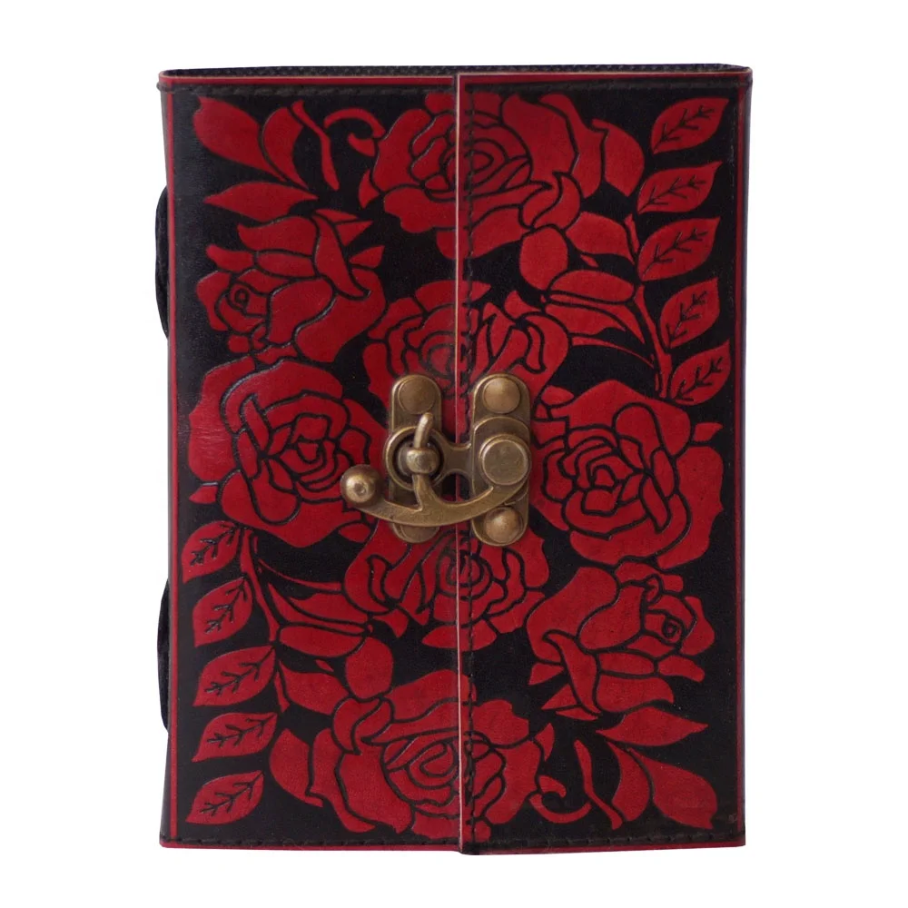 Antique Book Of Shadow Red Flower Handmade Journal Design Leather Sketchbook & Notebook school witch supplies planner