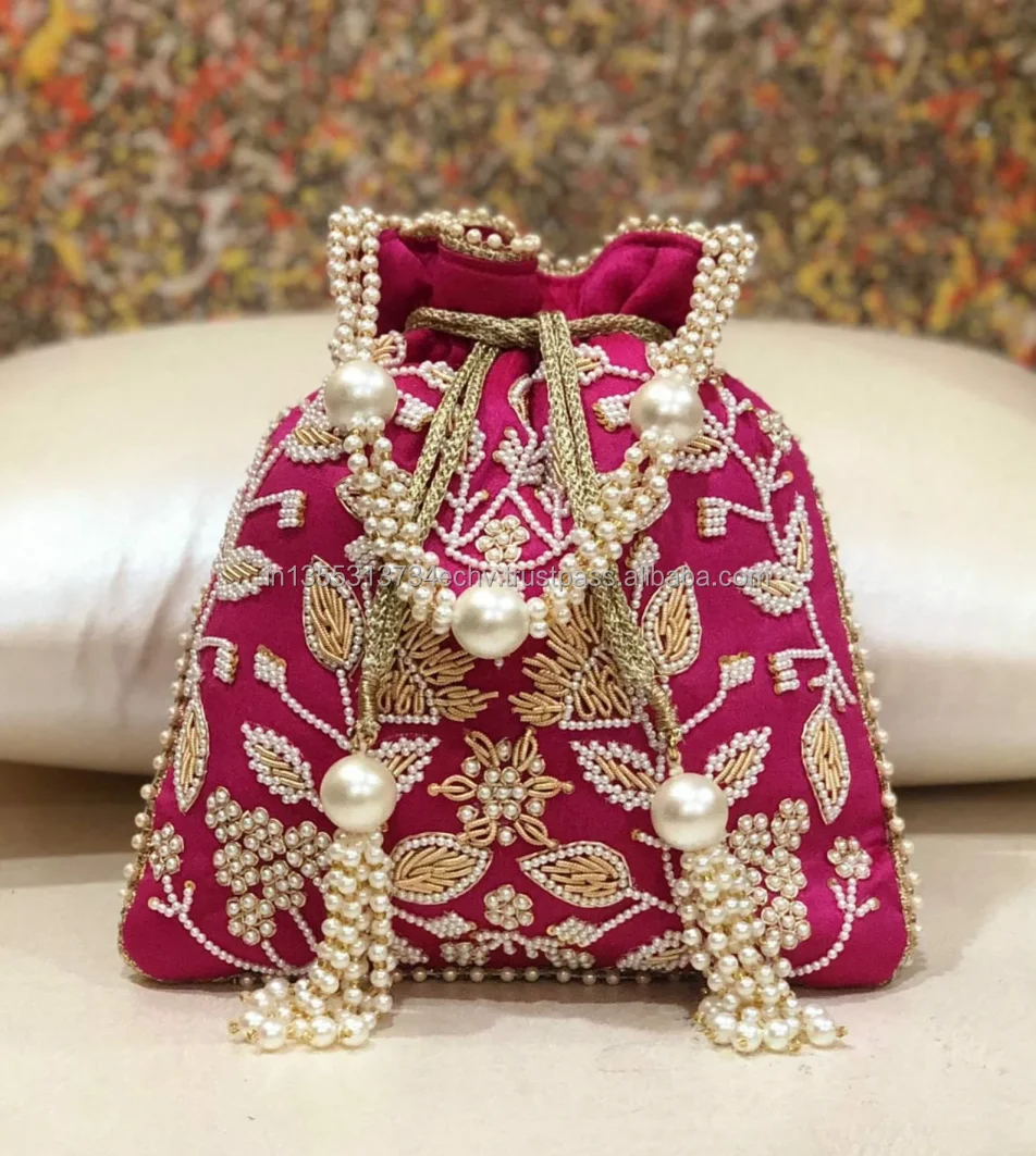 Indian Velvet Sequin Potli Bag For Party Wear & Wedding Favor Drawstring Clutch Return Gift Handmade Purse