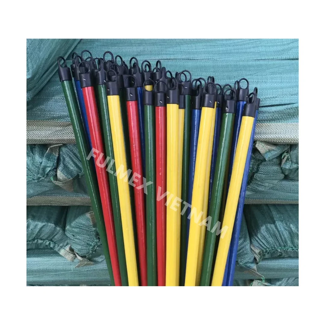 Color PVC coated broom handle wooden mop stick Eucalyptus wood broom and dustpan palm broom stick escoba esponja de limpieza