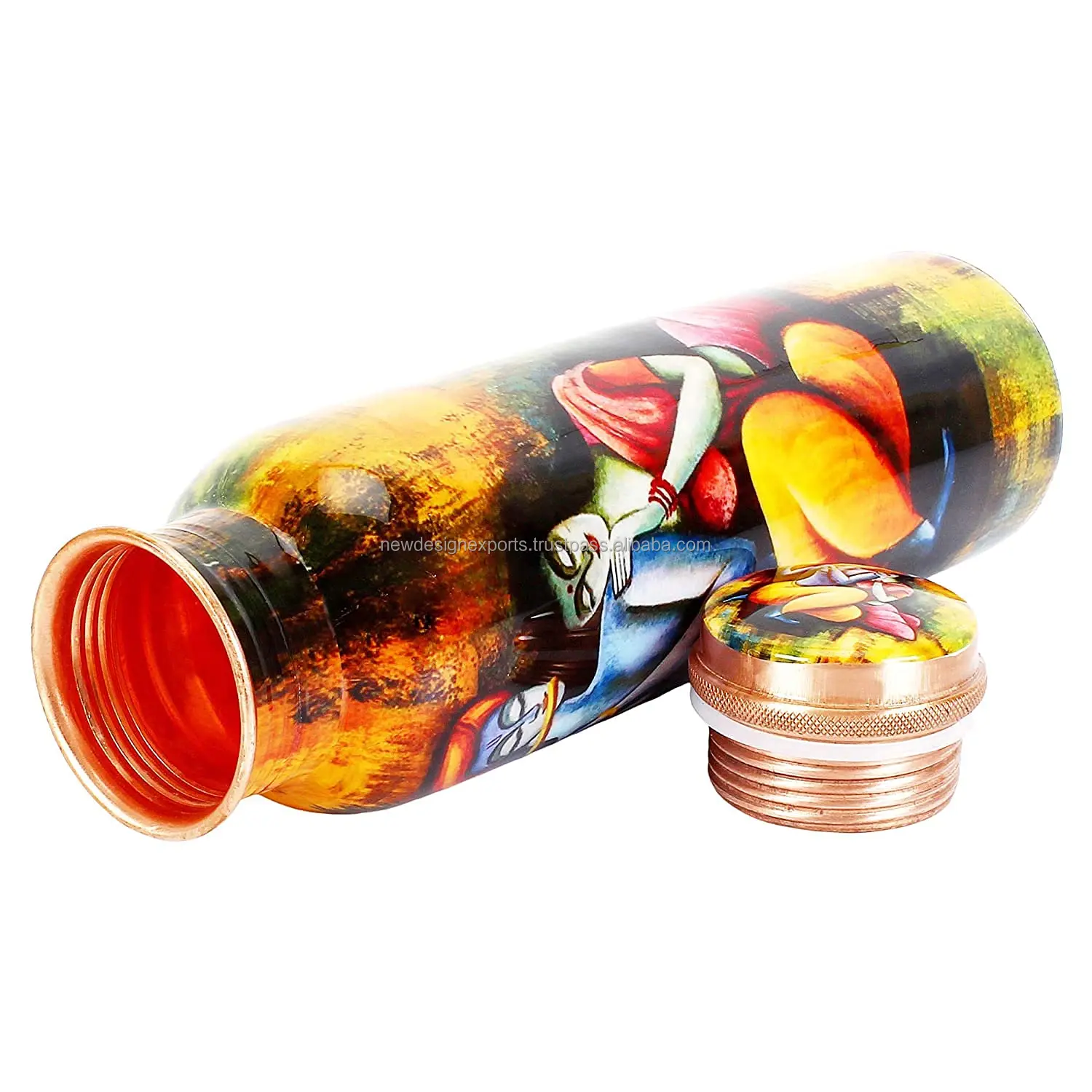 Copper Bottle Set Radha Krishna Print with Set of 2 Glasses BEST gift & FOR Home use