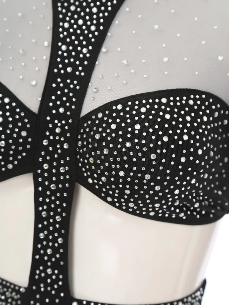 Custom Wholesale Dancewear Women Dance Costume Jumpsuit Sequin Rhinestone Sexy Clubwear Pole Dance Wear Bodysuit For Women