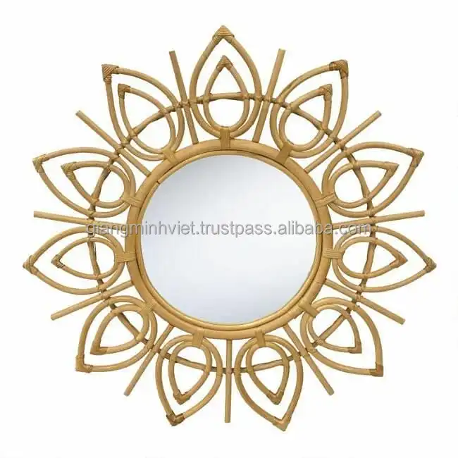 Home Decor Bamboo rattan furniture Handmade craft Vietnam Manufacture round woven wood wicker willow frame rattan wall mirror