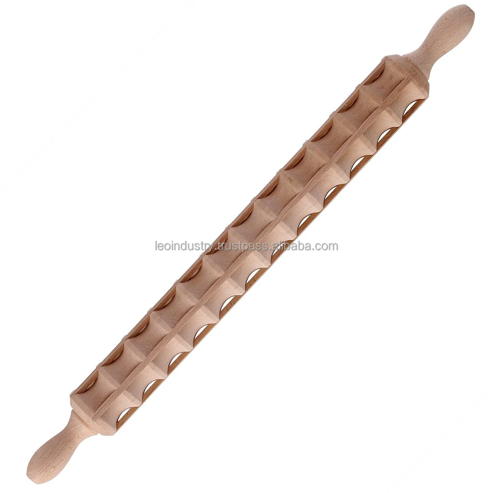Ravioli cutter wooden rolling pin. Length cm 55