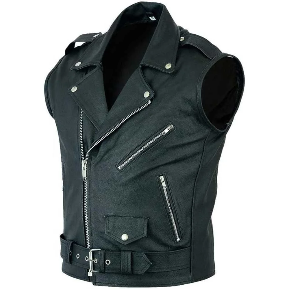 Leather Vest for Men - Leather Motorcycle Vest For Men Black Classic Riding Biker Vests