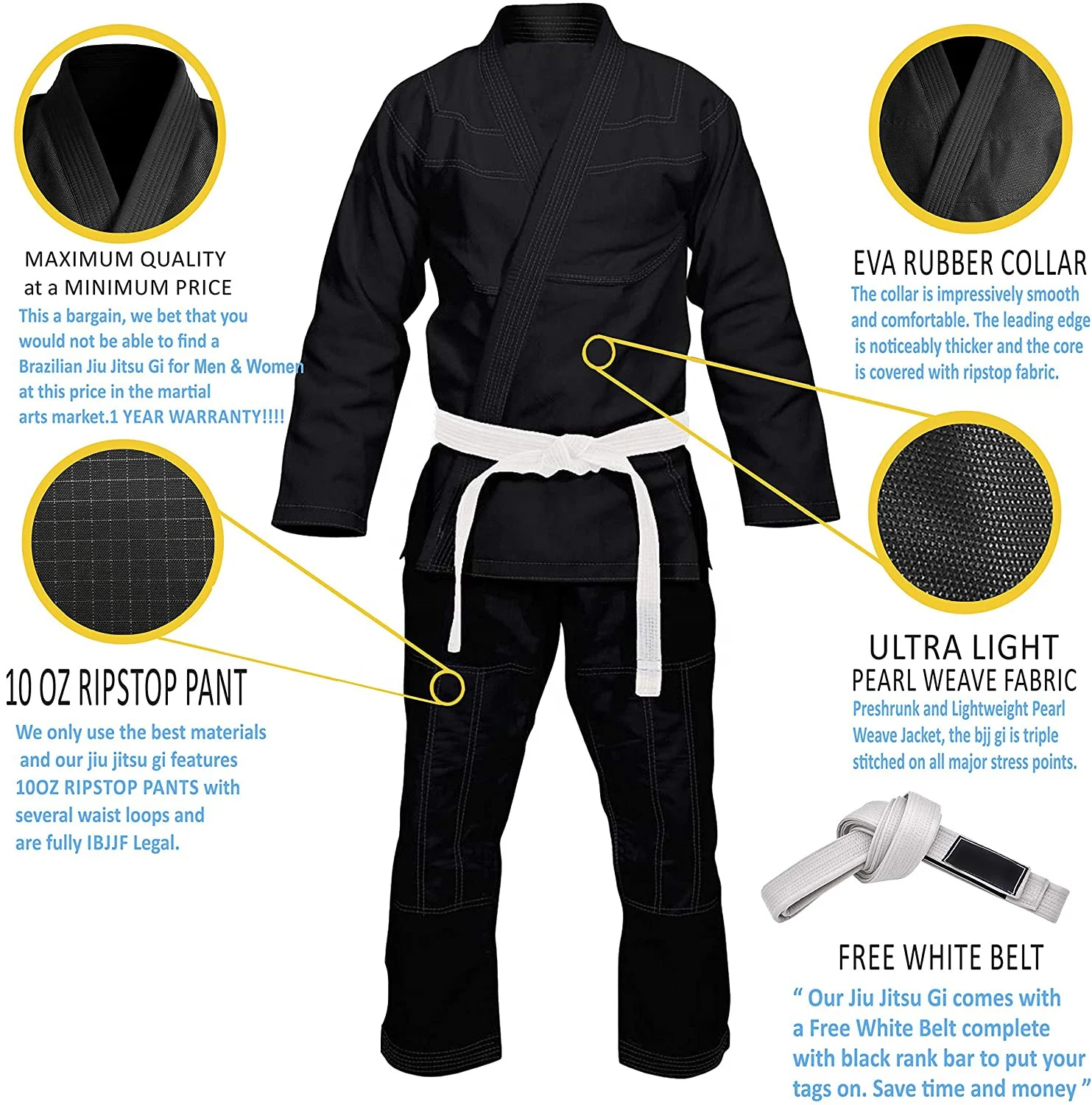 Sports Brazilian Jiu Jitsu Gi for Men & Women Preshrunk Grappling Uniform GIS Ultra Lightweight Kimonos Adult BJJ Gi Free Belt