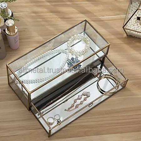 High Quality Customisable Metal and Glass Jewellery Gift Box Glass Mirrored Shadow Display for Decoration