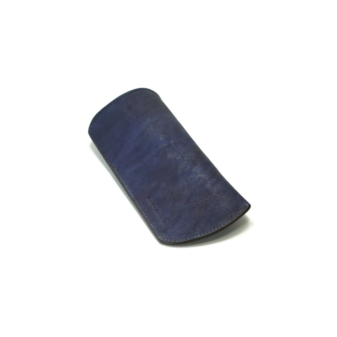 Handcrafted Indigo-Dyed Leather Eyeglass Case Denim-Textured, One-of-a-Kind Design with Traditional Japanese Dyeing