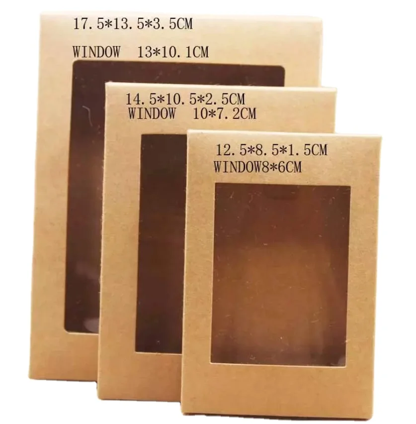 10 Pcs DIY Vintage color Kraft paper gift box package with clear pvc window candy favors arts&krafts display package box