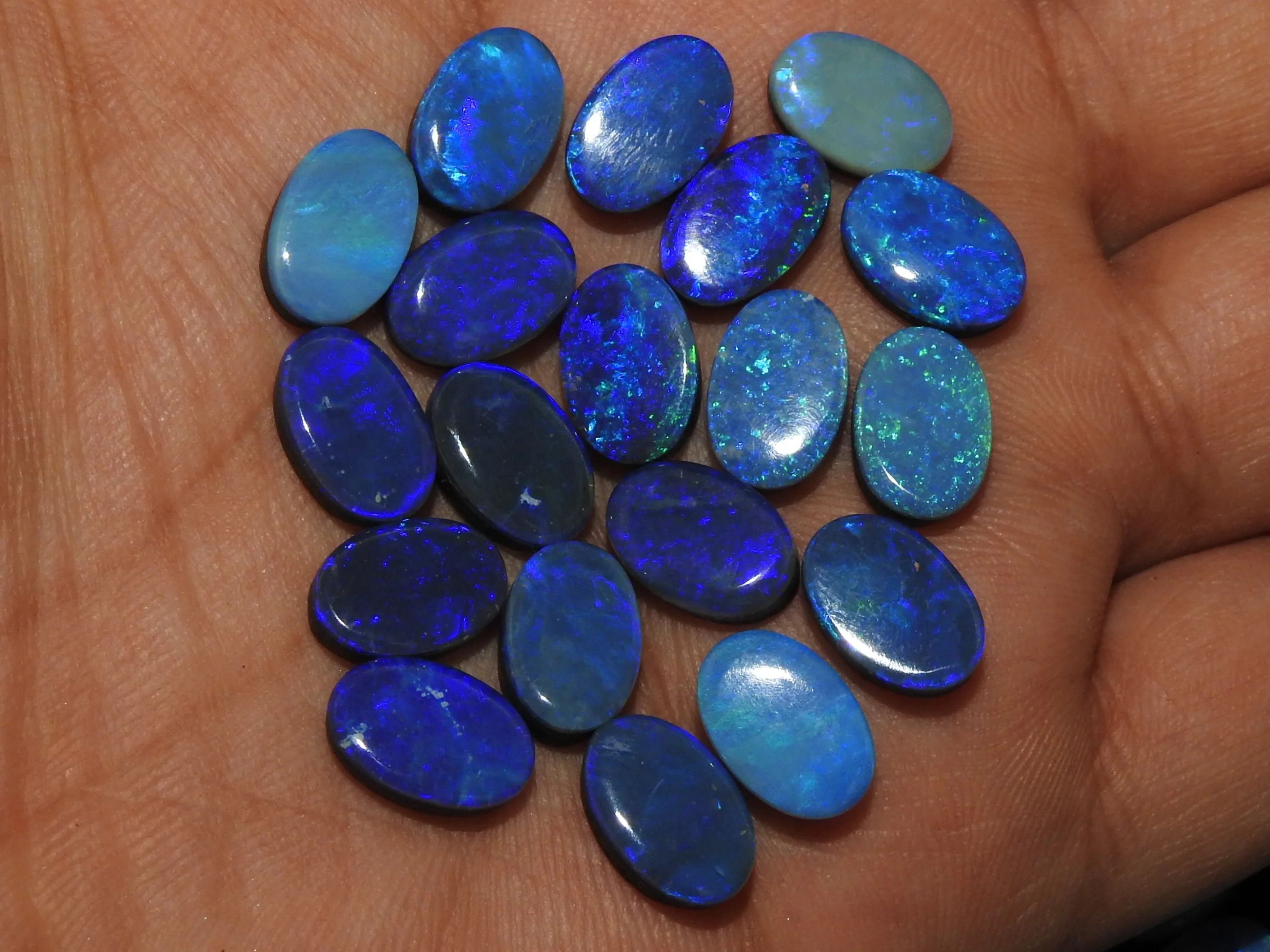 Australian Opal Doublet Multi Fire Smooth Fancy Oval Shape Cabochon Loose Gemstone For Making Jewelry