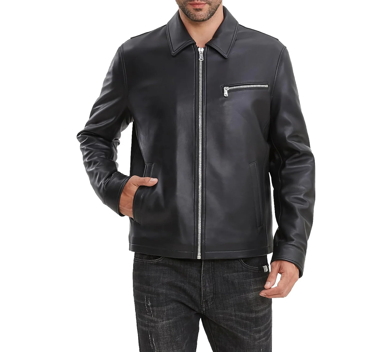 Top Quality Fashion Men Black Genuine Lamb Leather Pakistan Leather Jackets for Men in Customised Sizes Leather Jacket