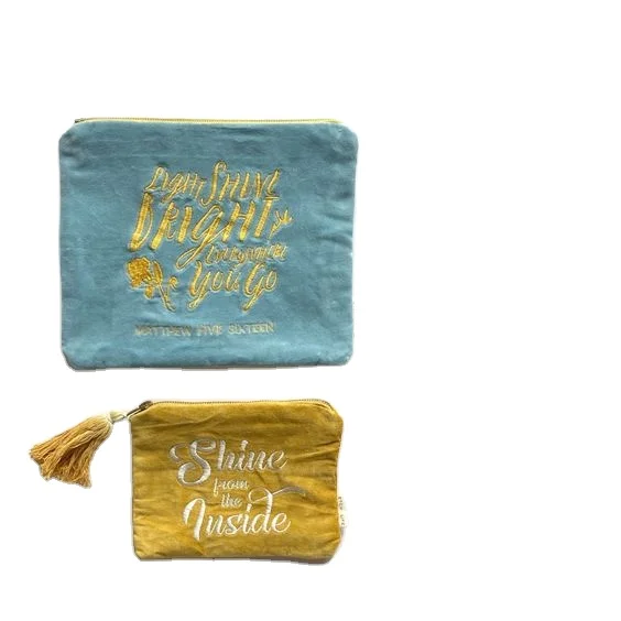 VELVET custom trending new style Pouch Fully Known & Wholly Loved CLUTCH BAG EMBROIDERY wallet ladies makeup hand bag coin purse