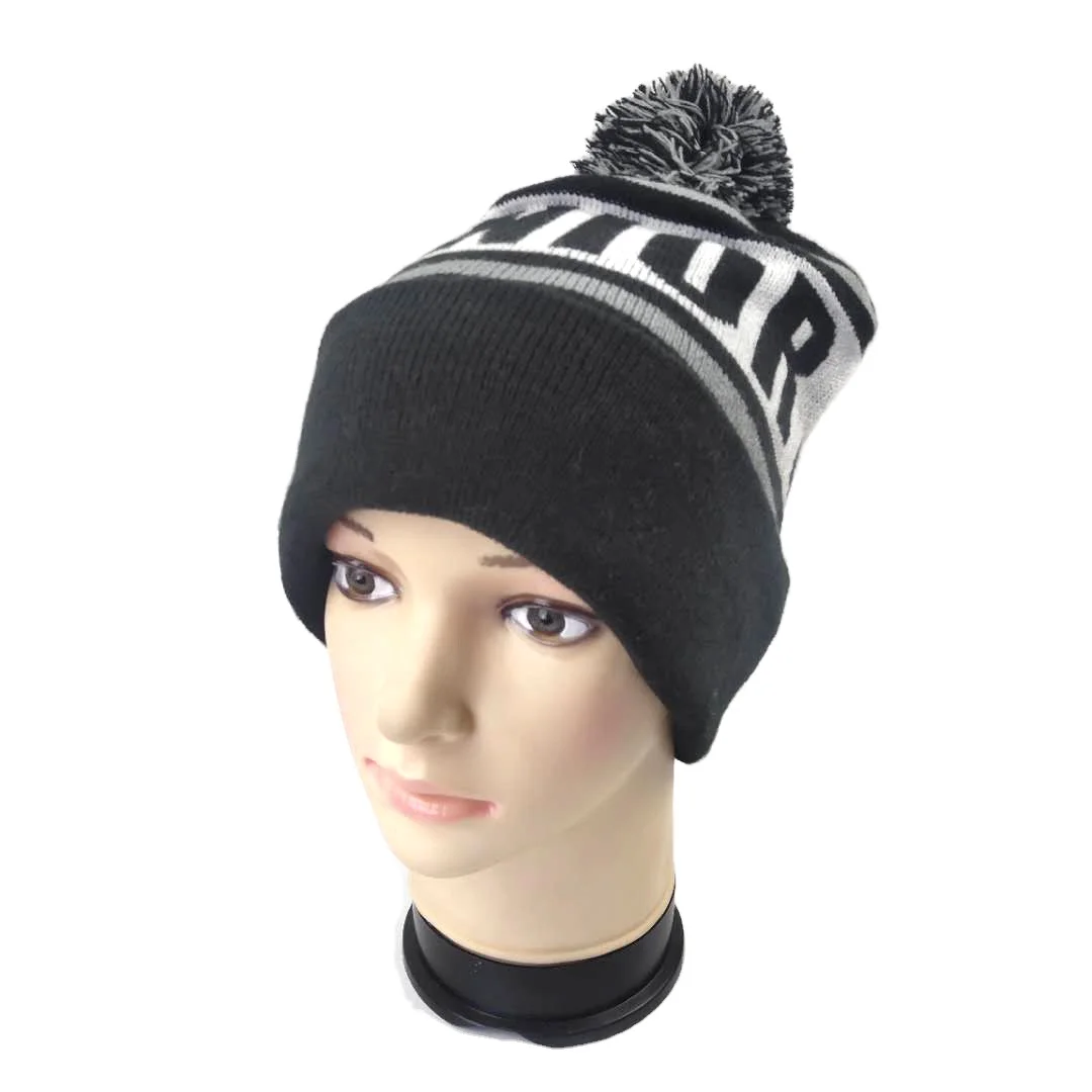 Wool KIMTEX winter custom logo acrylic striped slouch embroidery cuff pom pom skull beanie cap