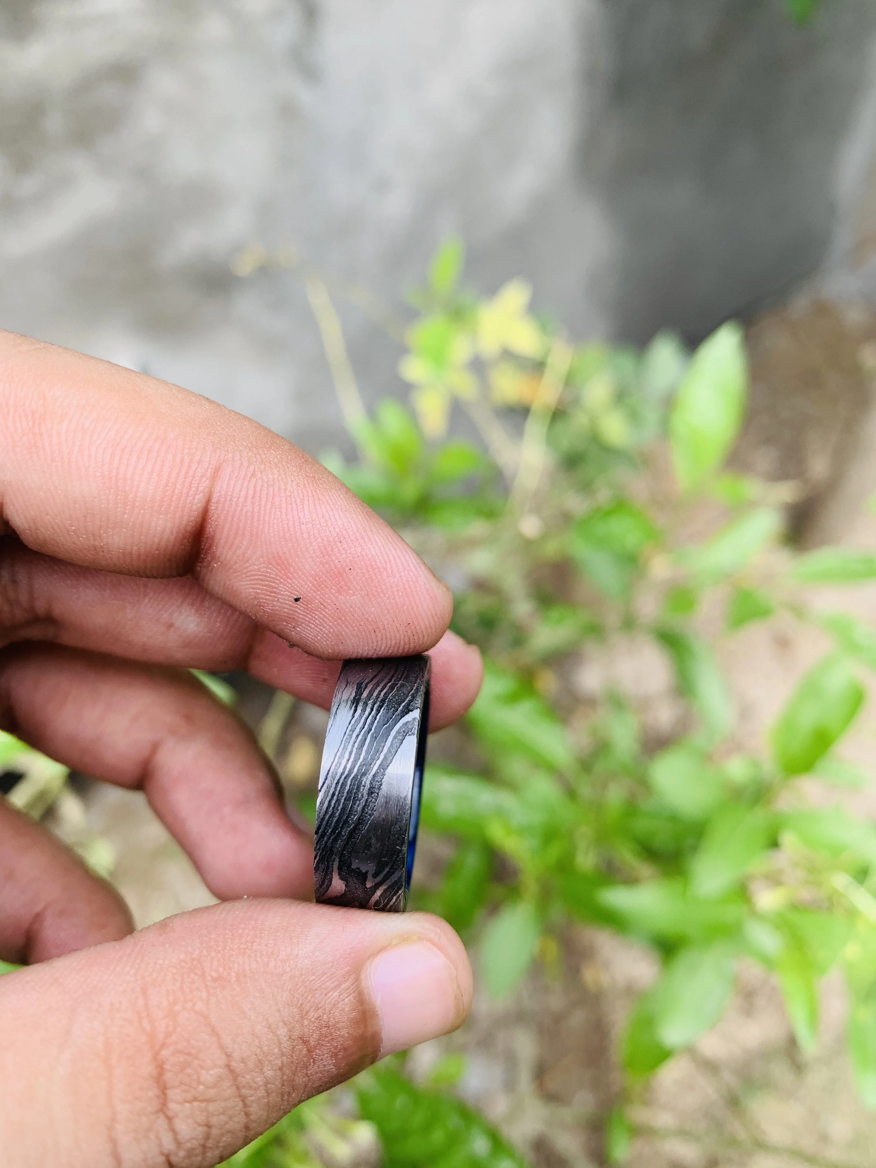 
DAMASCUS Ring Custom Handmade DAMASCUS Steel Engagement Bands or Rings Jewelry Designs Damascus Steel and Wood Channel Setting 