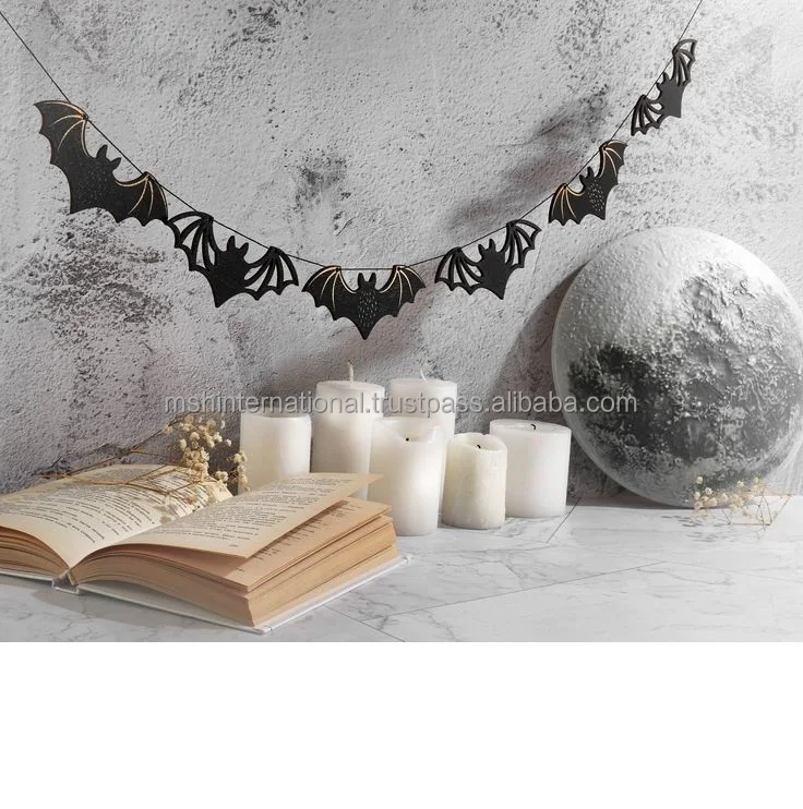 Halloween bat garland black bat wood garland Wooden Bead Garland Wood Tassels Rustic ornaments