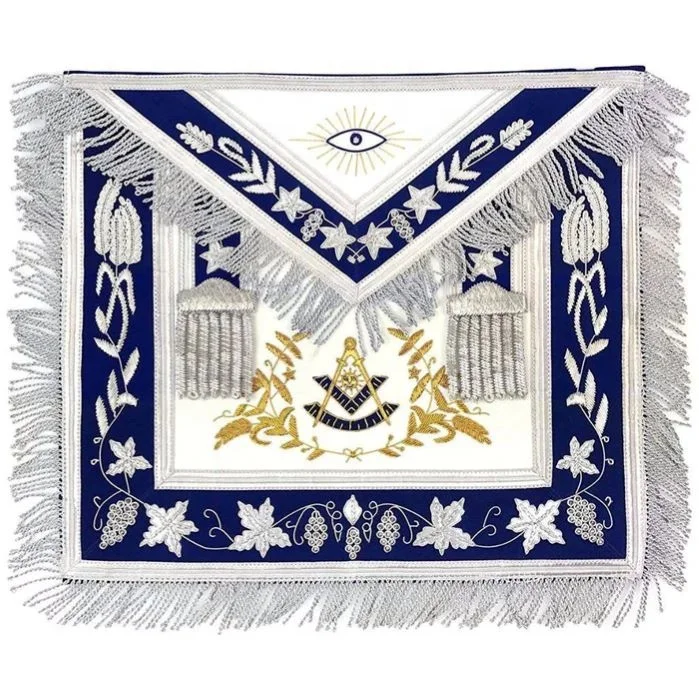 Премиум фартук ручной вышивки от Master Blue Lodge Masonic Grand с золотистой серебряной вышивкой на тканевом воротнике