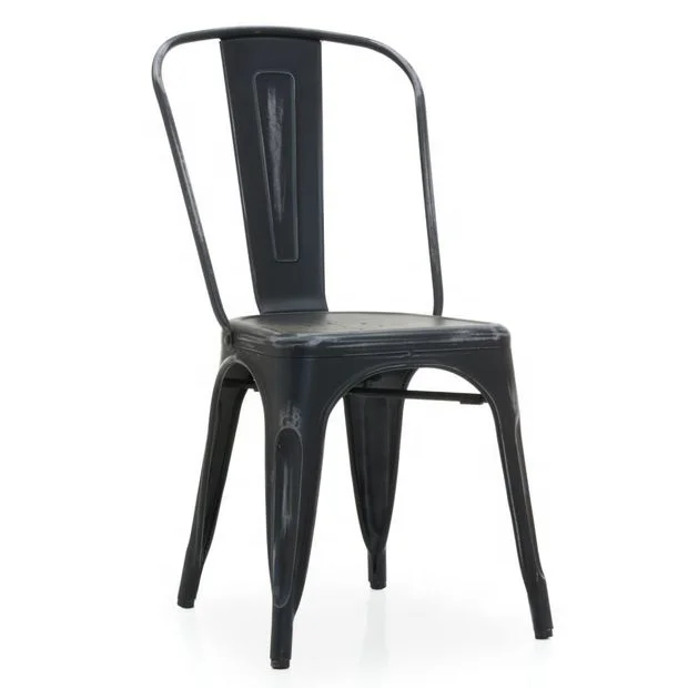 Vintage Industrial Bistro Cafe Metal Chair French Style Hotel Dining Chair Restaurant Metal Iron Chair Black Distress Finish