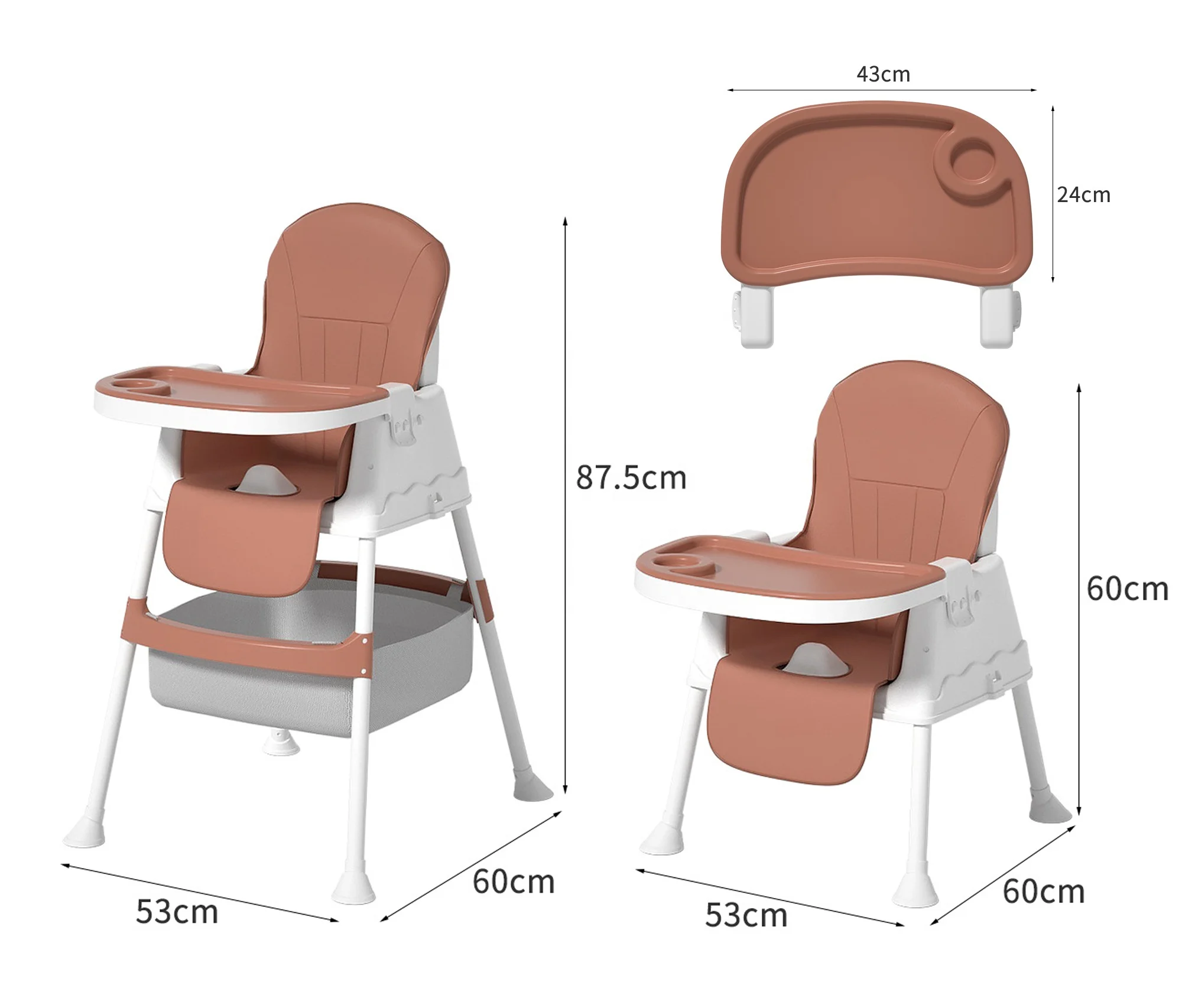 Wholesale ODM/OEM logo Portable children Table Foldable  Feeding Dining Chair 3 in 1 Adjustable Height kids baby high chair
