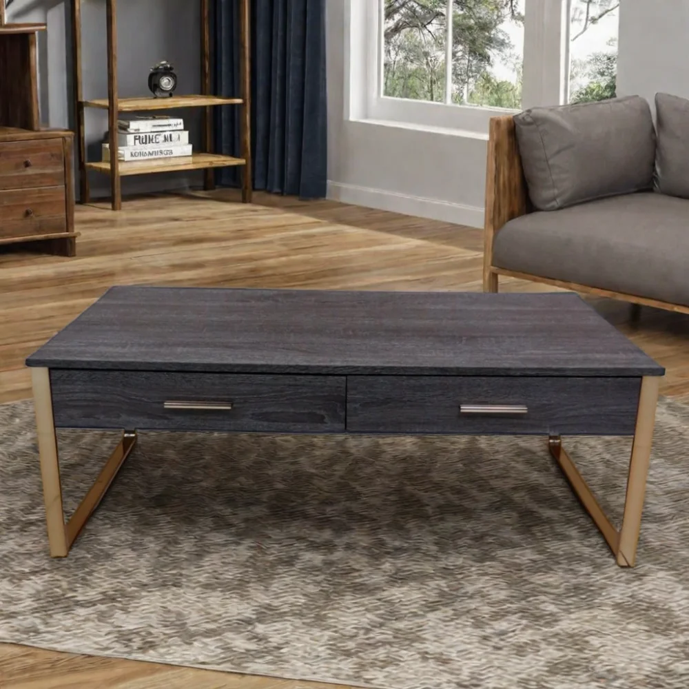 Rustic Wooden Coffee Table with 2 Drawers Small Tea Table Adjustable Metal Laptop Desk Living Room Featuring Storage Features