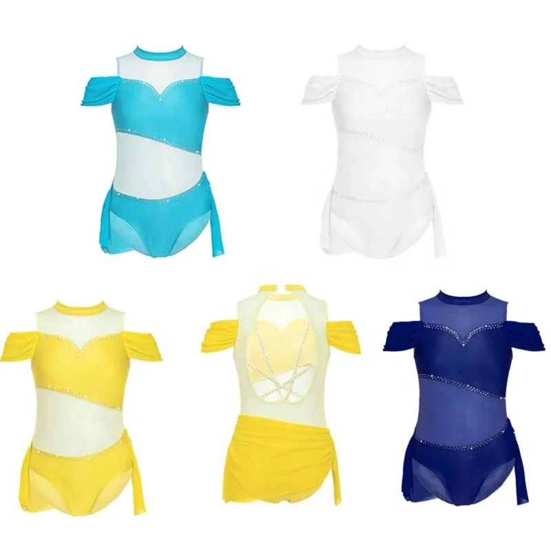 6-16 Years Kids Girls Stylish Clothing Sleeveless Off-Shoulder Dance Costumes Lyrical Bodysuits Style Dance Leotards