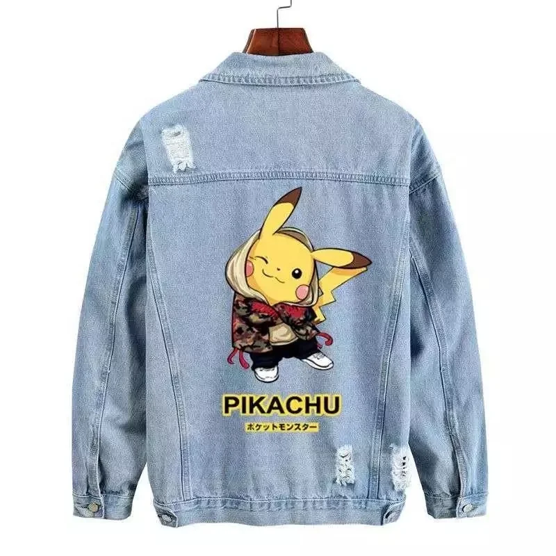Best Selling anime printed back with multiple pockets Fashion Long Sleeve Casual Street Wear Winter Cotton Men Denim Jacket