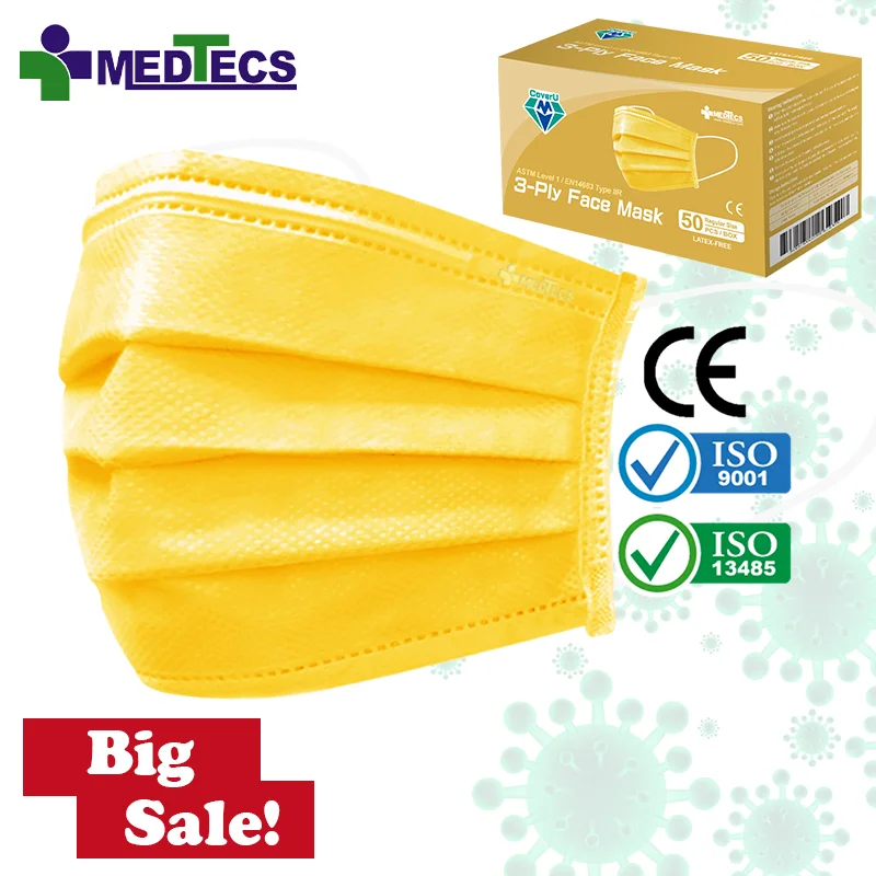 Yellow Brown 3 Ply Medical Procedure Disposable Surgical Face Mask