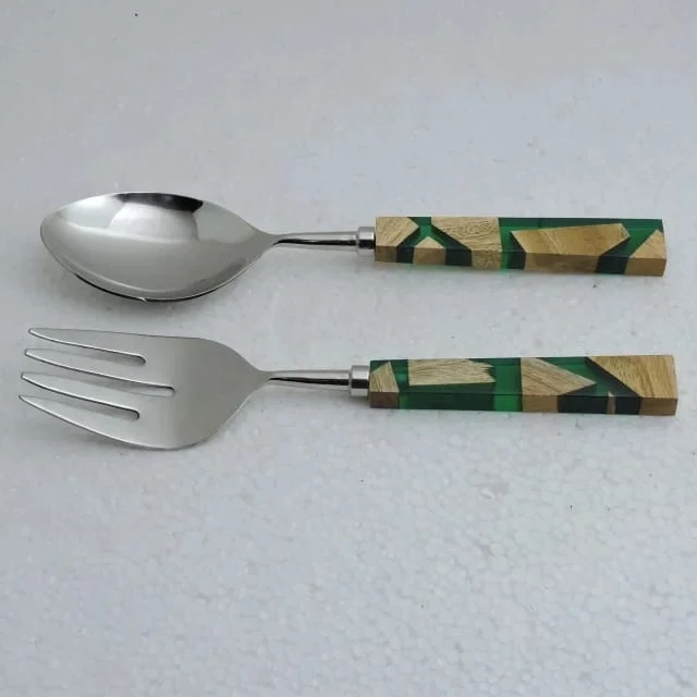 Wholesale Unique Style Silver Salad Server Set With Wood And Pink Epoxy Resin Handle Pasta Monsters And Salad Servers