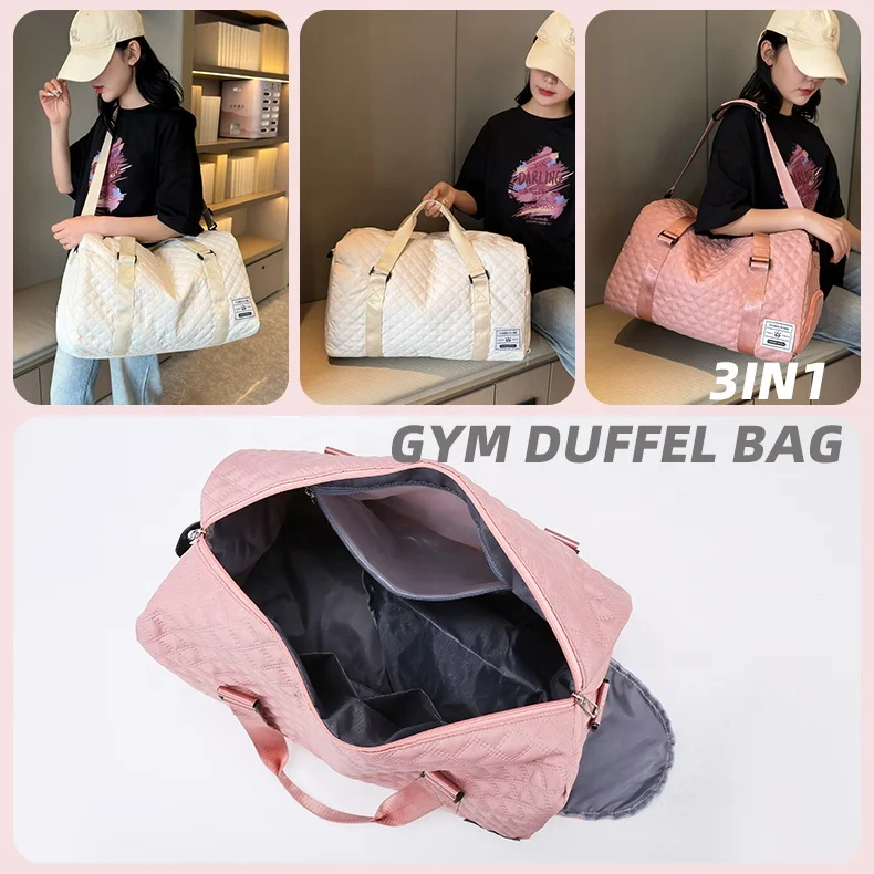 6 Color Quilted Custom Logo Large Capacity Waterproof Dry Wet Separation Handle Pad Travel Duffel Bag Gym with Shoes Compartment