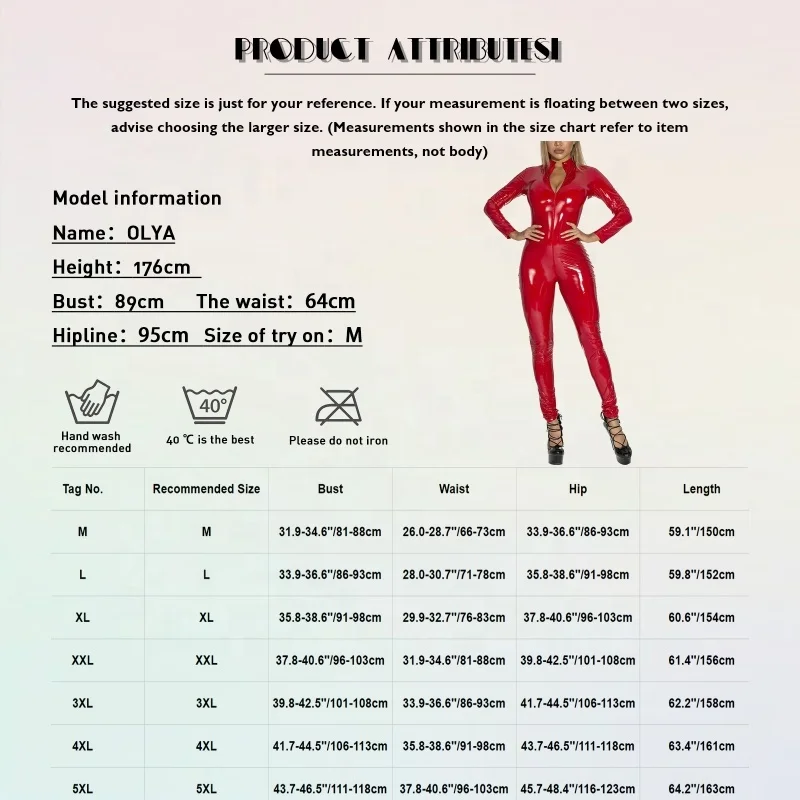 Women Leather Bodysuit Wet Look Clothes Custom Pole Dance Costume Leotard Jumpsuit Long Sleeve Zipper Catsuit Clubwear