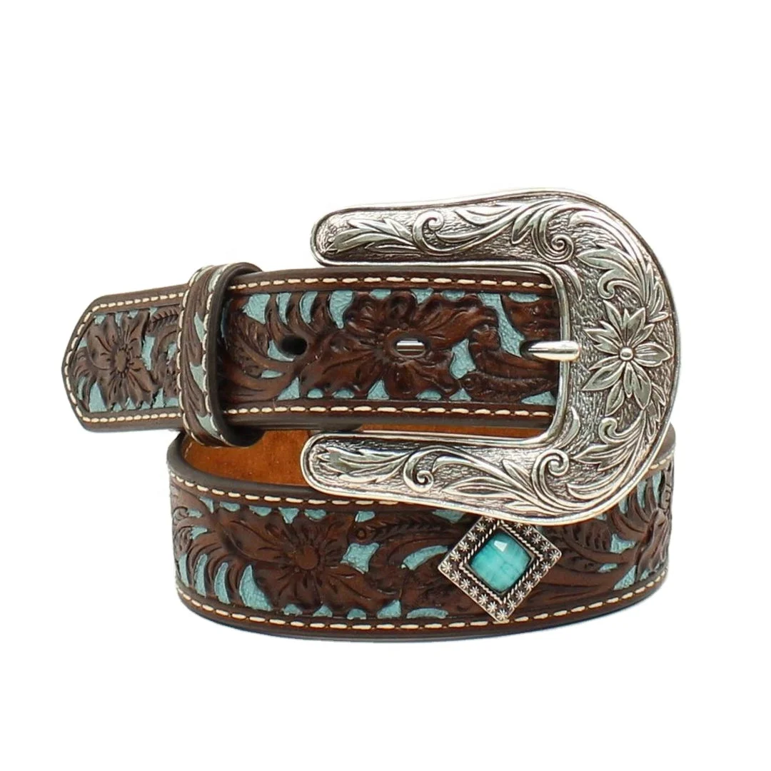 Irtefa Exim Fancy Western Genuine Leather Belt With Colored Carving Design & Concho Decoration Manufacturer and Wholesaler