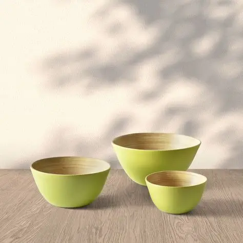 New Design Bamboo Bowl Large Round Shape Hand-painted Salad for Kitchen