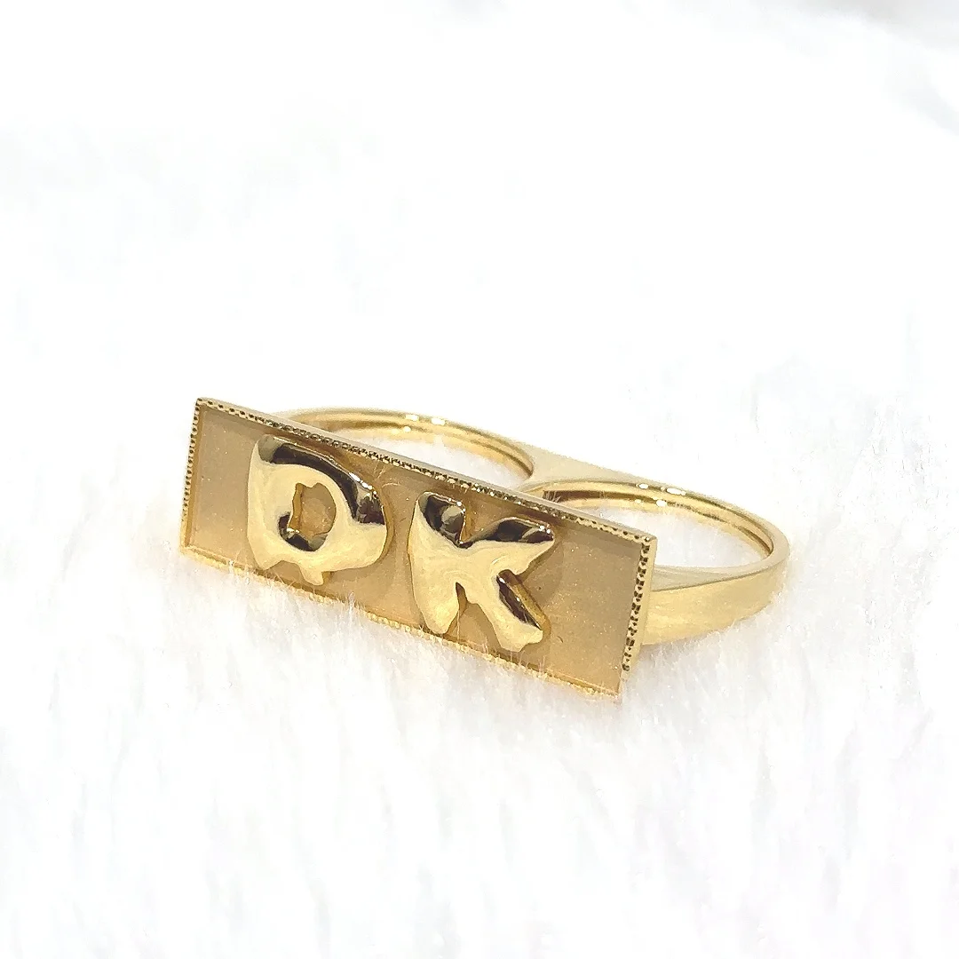 High Quality Luxury Famous Brand Designers Jewelry Two Finger Ring Full Gold Word Letters Ring