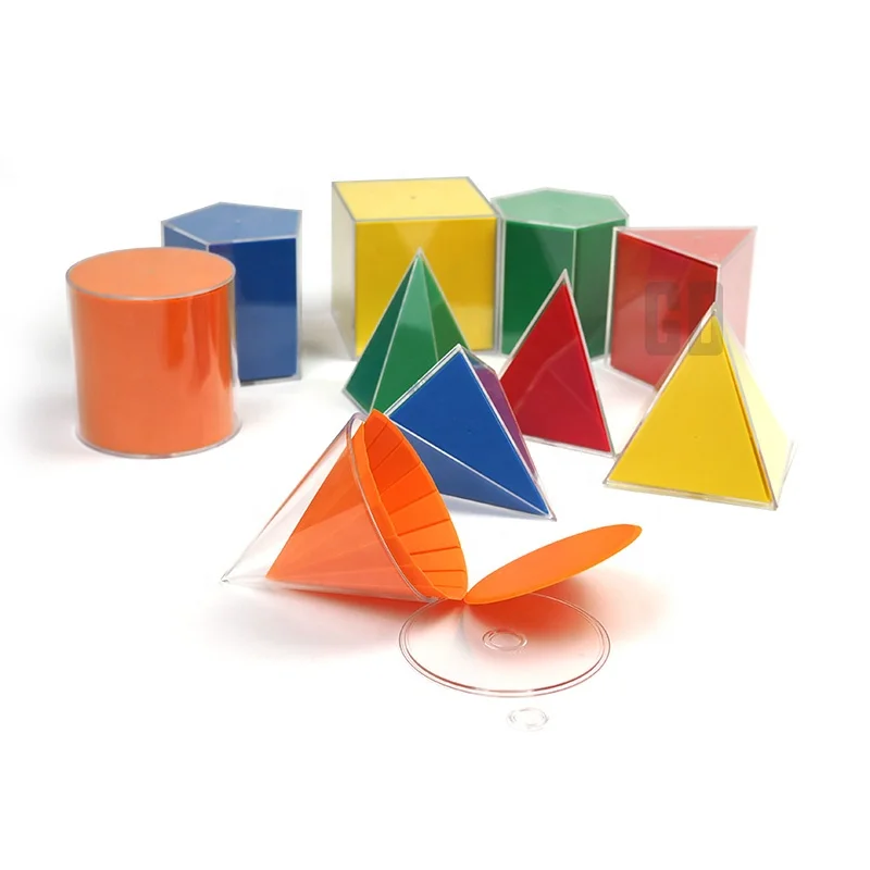 Colored Solid Plastic Geometry Fillable Geometric Body Plastic 3D Shapes Containers with Lids STEM Technology Teaching Classroom