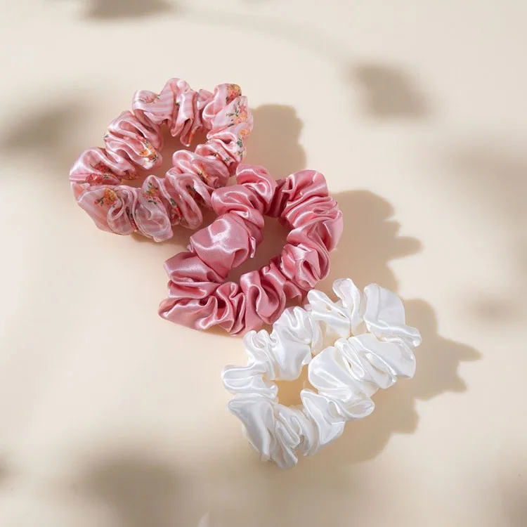 Wholesale women solid color mulberry silk scrunchie set hair ties ring Custom 100% mulberry silk hair scrunchies