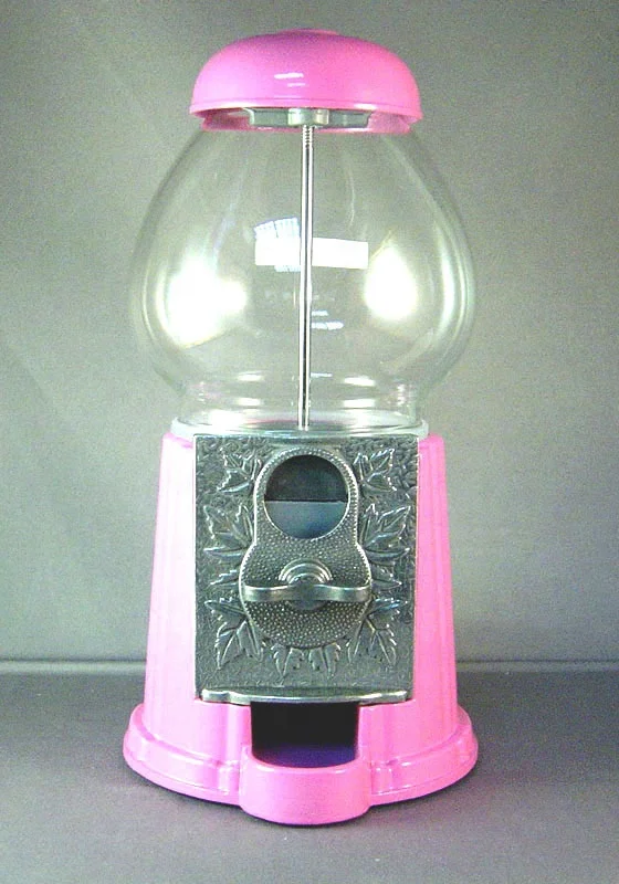 Kwang Hsieh 9-Inch Pink Aluminum Coin-Operated Candy Dispenser Gumball Vending Machine with Metal Construction